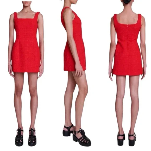 Maje Ribala Tweed Square Neck Mini Dress.Parisian Chic Party Wedding Guest. 36/S - Picture 1 of 14